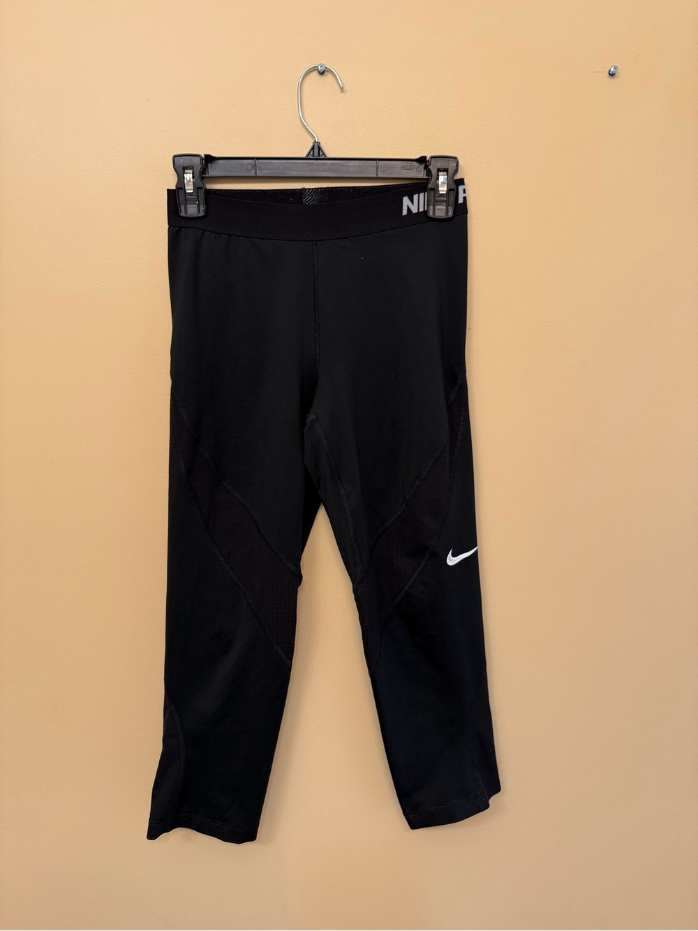 Nike pro Black Capri Leggings with White Swoosh
